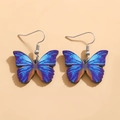 Vibrant gradient blue and orange acrylic butterfly wing earrings with silver hooks - Blue Orange Gradient Butterfly (5307)