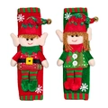 Christmas elf refrigerator handle covers with bells and snowflake patterns on white backdrop - Set