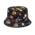 Détail d'un chapeau bob fleuri avec bord surpiqué et motif de petites fleurs trèfle - M (56-58cm) / Noir à Petites Fleurs