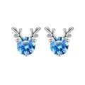 Detail of silver reindeer antler earrings with round blue stones on white background - Blue Deer Antler Studs