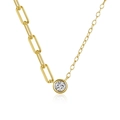 Asymmetrische S925 Silberkette mit einem runden, funkelnden Zirkonia-Anhänger in Gold - 925er Silber / Gold