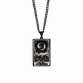 Vintage black tarot card necklace featuring a rectangular The Moon pendant in steel - Moon / Black