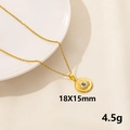 Golden stainless steel evil eye pendant necklace with blue gemstone, size 18x15mm - S779-Minimalist Round Tag / Gold