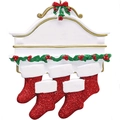 DIY family Christmas stocking resin hanging ornament with white fireplace and red bow - Family of 5 - Machine Printed