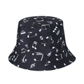 Black bucket hat with white music notes print made of cotton canvas in a flat side view - 58cm / Black with White Music Notes (A)