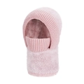 Rosa Winter-Strickhaube mit Fleecefutter und integriertem Nackenwärmer für Windschutz - Rosa