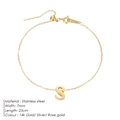 Gold-plated stainless steel anklet with letter S charm, 23cm adjustable chain length - Letter S / Gold