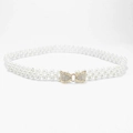 Elegant white pearl waist chain with a golden rhinestone bow buckle for dresses - Exquisite Golden Bow Buckle (KL139-27)