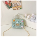 Cute light green girls crossbody jelly bag with pearl handle and cartoon accessories - Light Green
