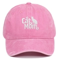 Pink vintage washed cotton baseball cap with Cat Mom embroidery on white background - Pink
