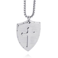 Collier avec pendentif bouclier argenté, croix gravée et versets bibliques pour hommes - Couleur Acier (KP79708)