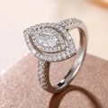 Macro detail of marquise cut sparkling zircon ring with double halo silver band - Marquise-cut Full Diamond [white Gold] Ljz-158 / Adjustable Open