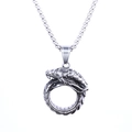 Retro stainless steel dragon totem ring pendant necklace with silver finish and pearl chain - Antique Silver (B0414 Pendant No Chain)