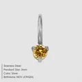 Mini 3mm round yellow zircon birthstone pendant with stainless steel silver setting - November Jonquil-Silver Color