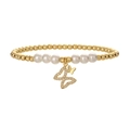 Elegante bracciale con perle dorate e bianche con un ciondolo a farfalla scintillante - Bracciale con Perline d'Oro e Farfalla Scintillante Semplice