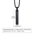Detail showing dimensions of black tungsten steel bar pendant on 60-65cm rope chain - Pendant + Wax Rope / Black