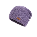 Bonnet tricoté violet pour femme avec texture nid d'abeille et écusson en cuir - Bonnet Uniquement / Violet