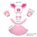 Set costume da maialino rosa 6 pezzi con cerchietto orecchie e gonna tutu - Set da 4 pezzi maiale rosa + Guanti + Gonna Tutù con Stelle