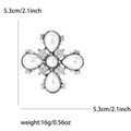 Spilla a croce vintage in perle barocche e strass argentati per donna, misura 5,3 cm - Argento