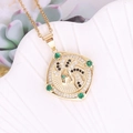 Macro detail of 18K gold rotating leopard head pendant with emerald and zircon stones - Ram Head Square Style (2#)