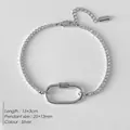 Bracelet en acier inoxydable argenté avec breloque coquillage et boucle ovale, 15+3cm - Style Chaîne Tennis Argent (XBL0060-1)