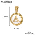 Detail view of a 2.5cm gold vintage letter A pendant with embossed circular frame - Disk Letter A-Gold