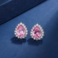 Pink teardrop stone earrings in S925 sterling silver with sparkling accents - Pink Diamond Teardrop Earrings Led-13