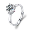 S925 sterling silver ring with sparkling round moissanite and pink side stones - Adjustable Open / True Love Ring 1ct