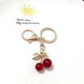 Golden leaf and red cherry charm pendant with lobster clasp for DIY jewelry making - Red Cherry with Gold Leaves and Key Ring (Cherry E)
