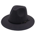 Detailed close-up of dark grey wool fedora with black leather belt and gold buckle - Dark Grey (Small Black Leather Belt)