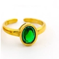 Bague ajustable dorée en acier inoxydable ornée d'une pierre ovale vert vif sertie - Zircone Ovale Lisse/Vert émeraude