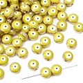 Flat yellow resin evil eye beads with gold trim for DIY jewelry making and bracelets - 10 Pieces Pack / Gold Edge - Yellow