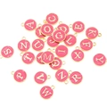 Set of 26 pink and gold enamel DIY alphabet pendants from A to Z for jewelry making - Alphabet Set (DY147) / Set of 26 / KC Gold Watermelon Red Enamel