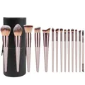 14-piece champagne gold professional makeup brush set with black faux leather cylinder case - 14Pcs Champagne Makeup Brushes with Black Bucket