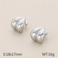 Irregular silver 3D heart stud earrings in polished stainless steel 18x17mm - Full Heart Shaped (KE115363-KFC)