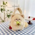 Close-up of plush beige cat bag featuring green avocado detail and soft texture - Beige Cat with Green Avocado / Avocado