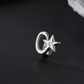 Silver-plated hip hop single tooth cap with star shape and zircon stone inlay - Pentagram / Silver