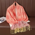 Sciarpa pashmina sfumata arancione e rosa con motivo paisley e nappe - Sfumato Arancione Rosso Viola Misto Cashmere ed Effetto Satin