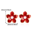 Detailed size view of red floral stud earrings with white pearl center and gold finish - Red Flower Stud Earrings