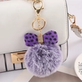 Purple faux rabbit fur pom pom keychain with leopard bow and gold clasp for bags - Purple Frost - Leopard Bow