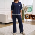 Ensemble décontracté en tricot bleu marine pour femme avec haut et pantalon large - S / Bleu Marine