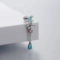 Silver titanium steel ear stud with flower zircon and blue water drop pendant - Single Flower Multicolored Waterdrop Style (A25-6#)