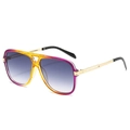 Stylish double-bridge pilot sunglasses with gradient frames and metal temples at 45-degree angle - Yellow Purple Frame Grey Lens