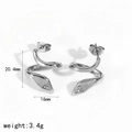 Detailed view of silver snake-shaped earrings with white crystals and size measurements - Silver Spiral Snake Style (TE60463-S)