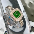 Fashion square green dial ladies watch with diamond bezel and bicolor metal strap - Two-tone Green Dial