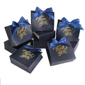 Navy blue wedding favor gift bag with gold Thank You text and matching silk ribbon bow - Dark Blue Bag Blue Ribbon / 11.5*4.5*10
