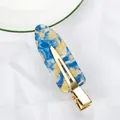 Pinza para el pelo de acrílico jaspeado azul y amarillo con base de metal dorado - Mármol Azul-Amarillo (C16-1-21)