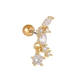 Detailed view of golden fishtail helix stud with cubic zirconia and screw back ball - EGD0980 Gold - Cluster Shape