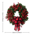 Ghirlanda natalizia da 35cm con aghi di pino, bacche rosse e fiocco a scacchi - Senza Luci / 35cm