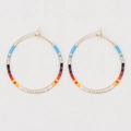 Bohemian large gold hoop earrings with multi-colored seed beads in a vibrant chic pattern - Sky Blue Pink Mix (MI-E210082F)